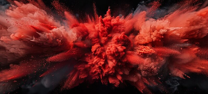 3d render of a red powder explosion on a black background. 