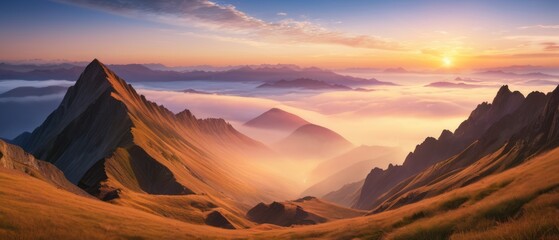 Wall Mural - mountain lanscape. golden hour view of mountain