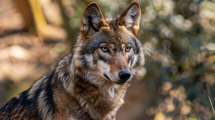 Sticker - A Close-Up Portrait of a Wolf in a Forest Setting