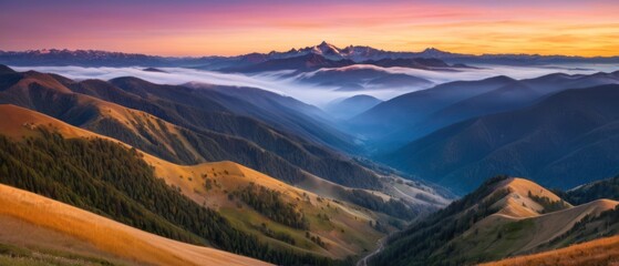 Wall Mural - mountain lanscape. golden hour view of mountain