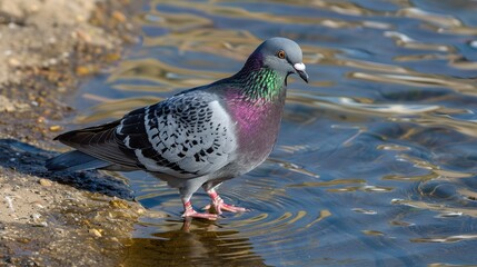 Wall Mural - Pigeon Standing in Rippling Water