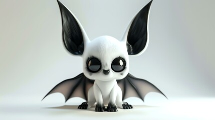 Wall Mural - A cute and cuddly creature with big eyes and a friendly smile. It has soft, white fur and black wings.