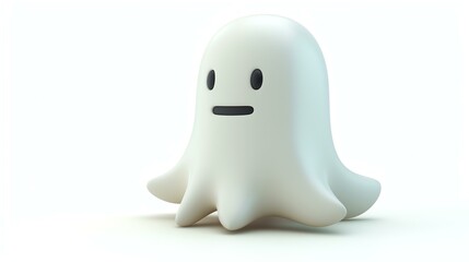 Wall Mural - 3D rendering of a cute and friendly ghost. The ghost has a simple, minimalist design with a round body, two eyes, and a small mouth.