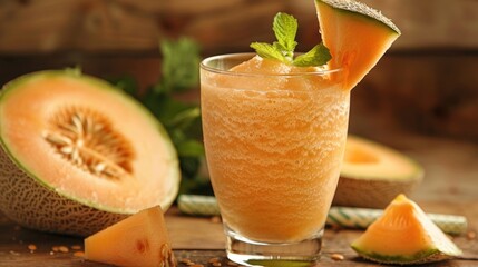 Poster - Fresh cantaloupe smoothie served in a glass