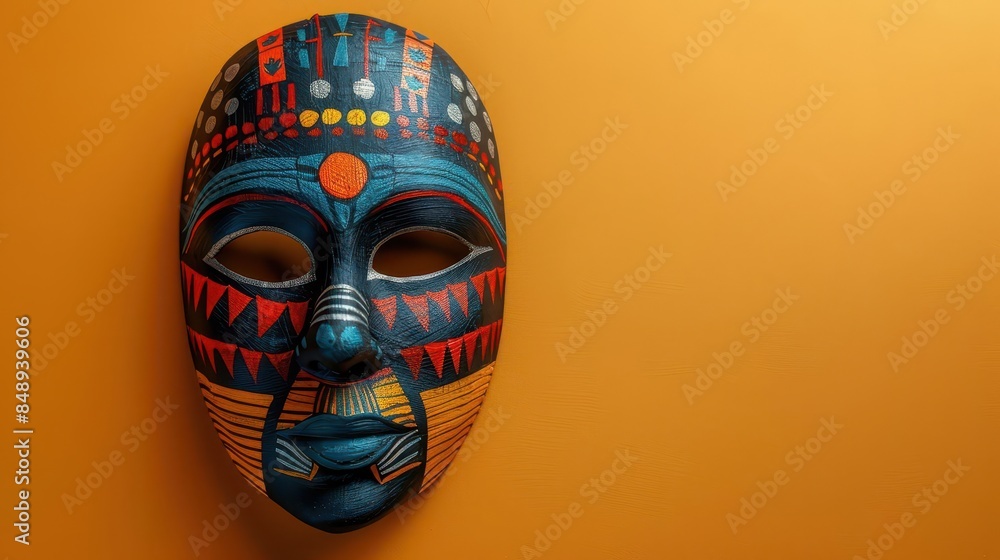 Ancient ritual mask flat design top view tribal background animation ...