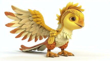 Wall Mural - A cute and colorful 3D rendering of a baby phoenix. The phoenix is a mythical bird that is said to be a symbol of hope and renewal.