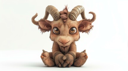 Wall Mural - This is an image of a cute and fluffy baby goat. It has big, round eyes and a tiny, pink nose.