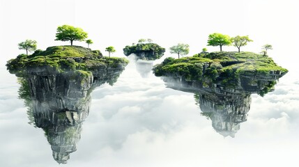 Wall Mural - dreamlike landscape with floating island on white background