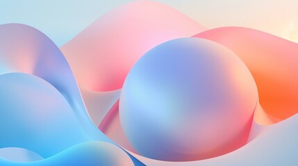 Wall Mural - 3D rendering of a colorful abstract background with soft gradients and a large sphere in the center.