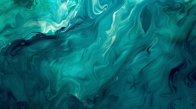 An abstract art teal blue-green gradient paint background features a liquid fluid grunge texture, creating a visually captivating display of color and movement