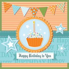 Canvas Print - Happy birthday card design with cupcake and candle