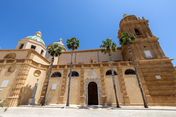 Wall Mural - Facade of the cathedral of Santissimo Salvatore of Mazara del Vallo, province of Trapani, Sicily, Italy