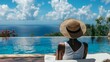 © vetrana - Tranquil solo escape  black woman relaxes at lavish villa on serene summer holiday