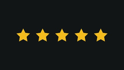 Wall Mural - five stars rating animation video. 5 star review motion graphic isolated on balck background.