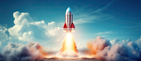 Wall Mural - the rocket ship launches with a mission in a copy space image