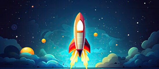 Wall Mural - spaceship blasting off in the starry sky for a mission with copy space image
