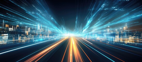 A futuristic scene of digital data streaming on a road with motion blur evoking high speed transfer representing innovation agility and a vision for the future in business with a copy space image