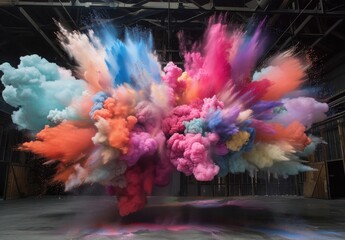 Wall Mural - a colorful explosion of smoke and fire is depicted in the image. the smoke is a mix of pink, blue, a
