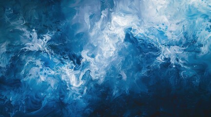 Wall Mural - a blue ocean with white clouds. the painting has a dreamy, ethereal quality to it, with the waves an