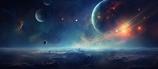 Wall Mural - a mesmerizing landscape of planets stars and galaxies in outer space highlighting the allure of spac