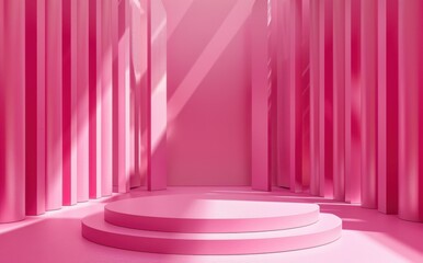 A pink room with pink walls and pink pillars