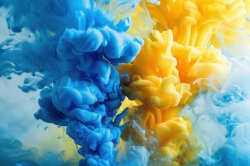 Wall Mural - a vibrant blue and yellow smoke trail, with the blue smoke being the dominant color. the smoke is sw