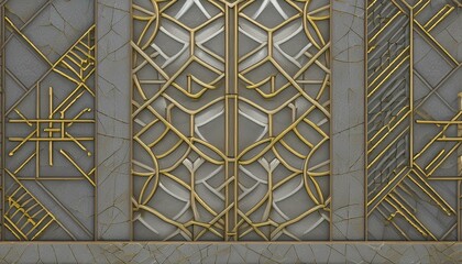 Wall Mural - 3D stone geometry panels with gold decor with realistic geometric modules with high quality seamless 3d illustration