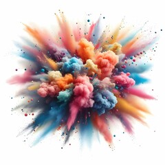 Wall Mural - Abstract powder splatted background. Colorful powder explosion on white background. Colored cloud. Colorful dust explode. Paint Holi.