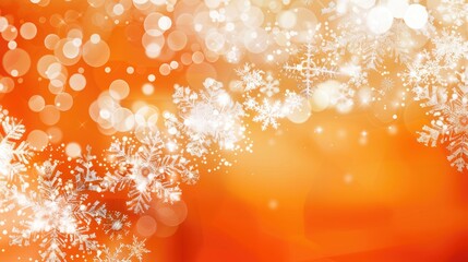 Sticker - Winter background with snowflakes on Christmas orange background