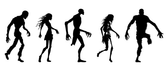 Wall Mural - Scary zombie silhouette black filled vector Illustration icon