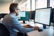© Jasmina - Man at computer, software developer working on coding script or cyber security in bright modern office