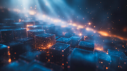 Wall Mural - a blue and orange background with a lot of small cubes