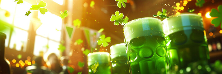 Wall Mural - St. Patrick's Day image of green beer and shamrocks