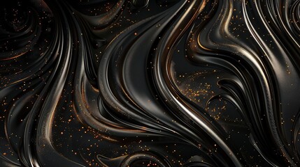 Wall Mural - A deep black background with metallic bronze swirls and tiny bronze particles dusted throughout, evoking an industrial but elegant feel.