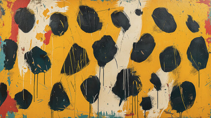 Sticker - A painting of a leopard with black spots and yellow background