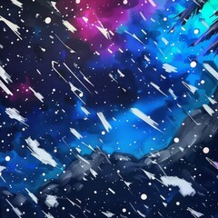 Wall Mural - Abstract winter night sky painting with rain and snow