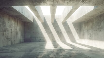 Poster - modern concrete room with sunlight from horizontal ceiling.