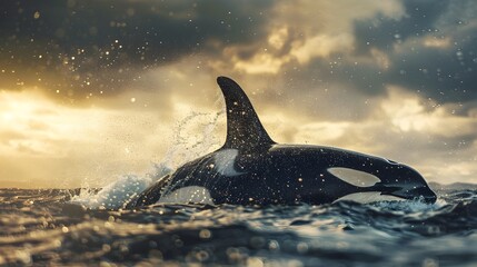 Poster - Magnificent Orca Emerging from Oceanic Depths with Powerful Presence