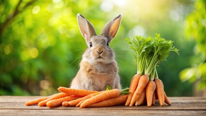 Wall Mural - Rabbit with a pile of fresh carrots , rabbit, carrots, bunny, vegetable, food, cute, animal, furry, adorable, orange, snack