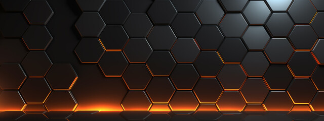 Abstract background with dark gray and orange hexagon tiles