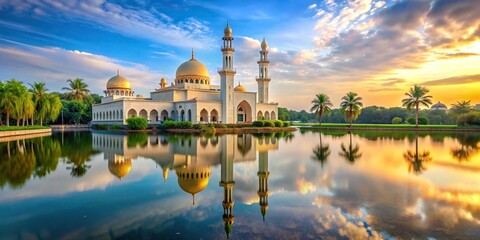 Peaceful view of mosque with serene surroundings , mosque, peaceful, Islam, religious, prayer, tranquil, spirituality, architecture