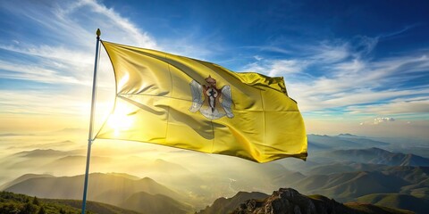 The flag of Holy See (Vatican) waving proudly on a mountain top, Holy See, Vatican, flag, mountain, pride, patriotism, symbol