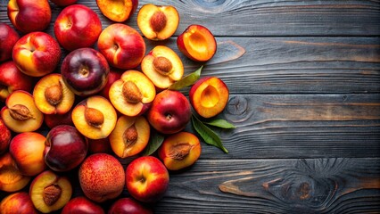 Wall Mural - Top-down view of a beautiful pile of fresh sliced nectarines , juicy, vibrant, fruits, healthy, organic, delicious, ripe