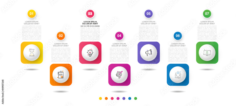 Vector infographic design template. Modern timeline concept with seven ...