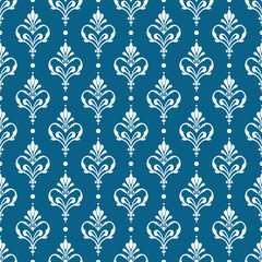 Wall Mural - Blue and white damask vector seamless pattern. Vintage, paisley elements. Traditional, Turkish motifs. Great for fabric and textile, wallpaper, packaging or any desired idea.