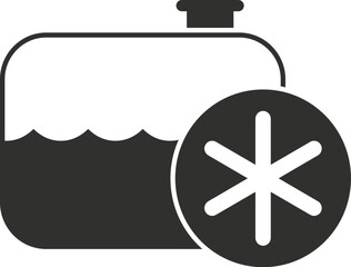 Wall Mural - Black and white icon of an antifreeze canister showing the liquid level and a snowflake symbol