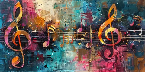 Colorful Music Notes on Artistic Background