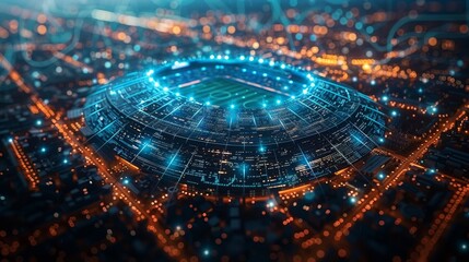 Wall Mural - A conceptual digital rendering of a stadium portraying advanced technology and virtual reality