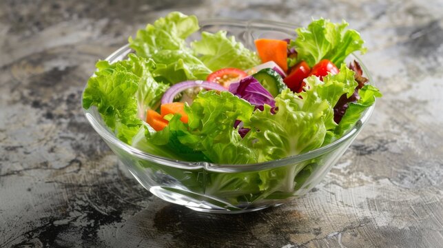 Crisp and crunchy iceberg lettuce leaves arranged in a salad bowl with colorful vegetables.