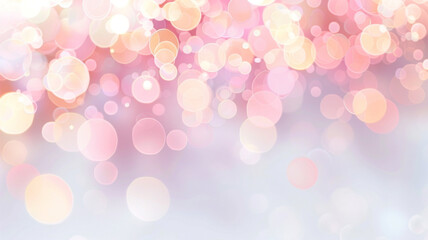 a soft bokeh effect with pale pink and peach light circles on a white background